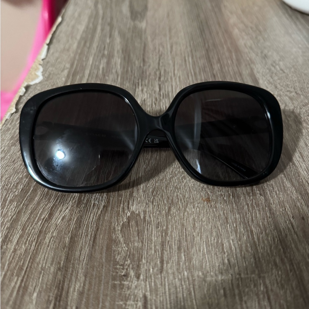 Coach Black Sunglasses with Gold and Orange Detail - Picture 3 of 4